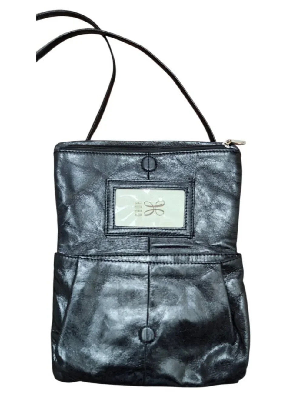 HOBO Black Leather Crossbody Bag Slim Minimalist Shoulder Purse Organizer Small